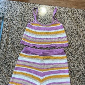 Two piece crutches, short set, purple, white tan, and like a mustard yellow